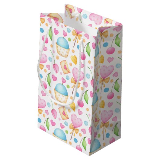 Hart en cupcakes Waterverf Pattern Business Klein Cadeauzakje (Achterkant Gekanteld)