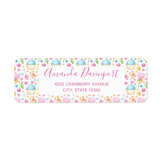 Hart- en cupcakes, zoet patroon etiket (Voorkant)