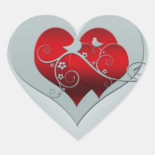 Hart en duiken in zilver en rood sticker