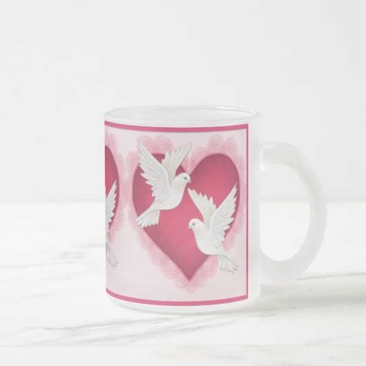 Hart en duven - Roze Matglas Koffiemok (Rechts)