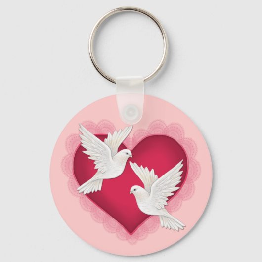Hart en duven - Roze Sleutelhanger (Voorkant)