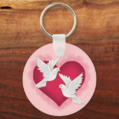 Hart en duven - Roze Sleutelhanger (Voorkant)