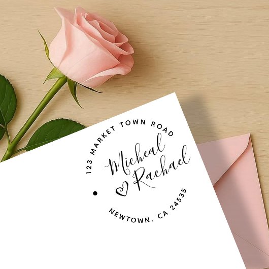 Hart- en e-legant-ronde-tekstweduwenadres rubberstempel