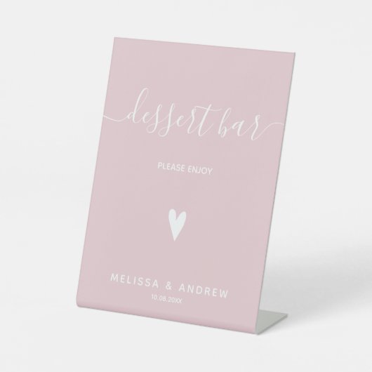 Hart en elegant script - Roze bruiloft balk Reclamebord Met Voetstuk (Voorkant)