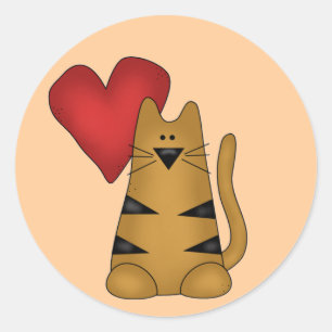 Hart en Gestreepte Kat Tshirts en Geschenken Ronde Sticker