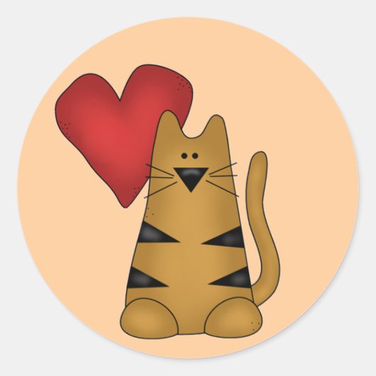 Hart en Gestreepte Kat Tshirts en Geschenken Ronde Sticker (Voorkant)