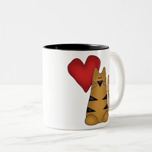 Hart en gestripte kat tweekleurige koffiemok (Voorkant rechts)