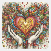 Hart en handen vierkante sticker (Voorkant)