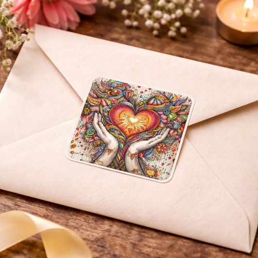 Hart en handen vierkante sticker