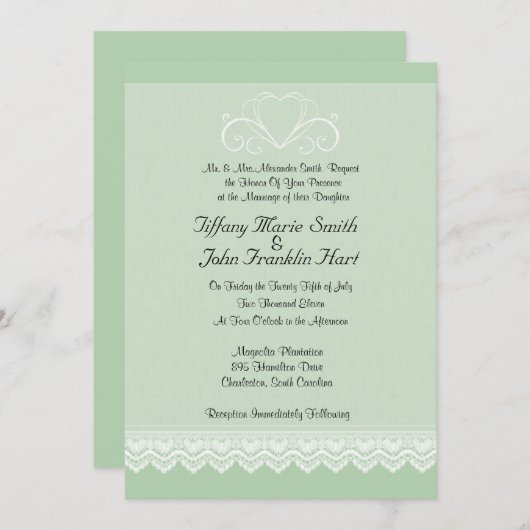 Hart en kant bruiloft uitnodigingen (Voorkant / Achterkant)