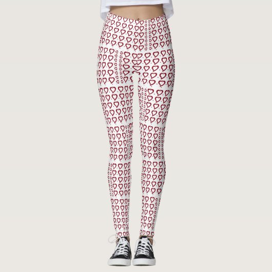 Hart en klein Stip Rood en wit ontwerp Leggings (Voorkant)