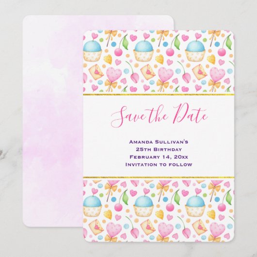 Hart- en liefdesvriendelijke Waterverf Save The Date (Voorkant / Achterkant)