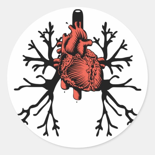 Hart en longen ronde sticker (Voorkant)