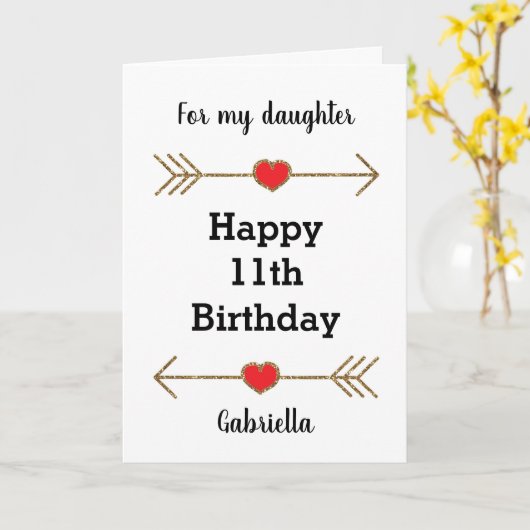 Hart en pijlen Happy 11th Birthday Daughter Kaart (Gele Bloem)