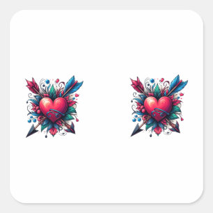 Hart en Pijlen Tattoo Stijl Design Art Vierkante Sticker