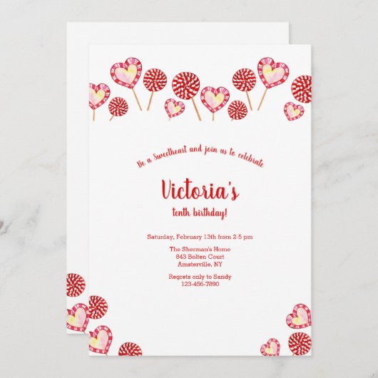 Hart en Pinwheels Snoep Birthday Kaart (Voorkant / Achterkant)