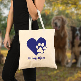 Hart- en pootafdrukmonogram naam hond Moeder Tote Bag
