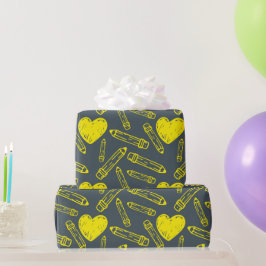 Hart en potlood: naadloos schoolinpakpapier cadeaupapier