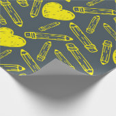 Hart en potlood: naadloos schoolinpakpapier cadeaupapier (Hoek)