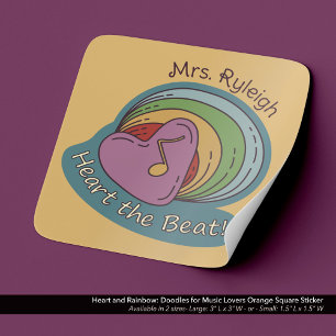 Hart en Regenboog: Doodles voor Muziekliefhebbers Vierkante Sticker