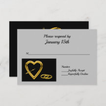 Hart en ringen in goud op zwarte moderne RSVP