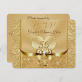 Hart- en ringkaarten van het 50e Jubileum RSVP-kaa RSVP Kaartje (Voorkant / Achterkant)