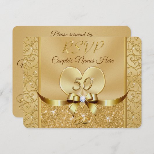 Hart- en ringkaarten van het 50e Jubileum RSVP-kaa RSVP Kaartje (Voorkant / Achterkant)