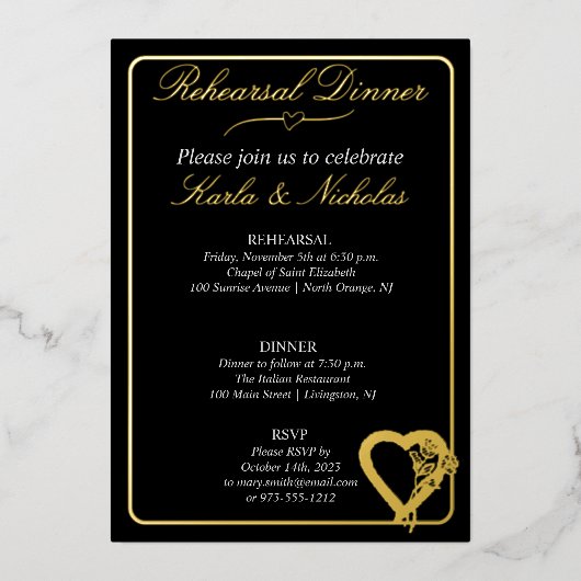 Hart- en Roos-bloemen Folie Uitnodiging (Voorkant)