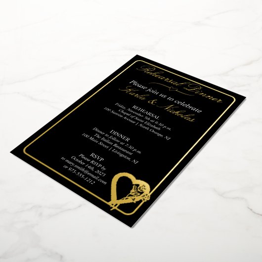 Hart- en Roos-bloemen Folie Uitnodiging (Gedraaid)