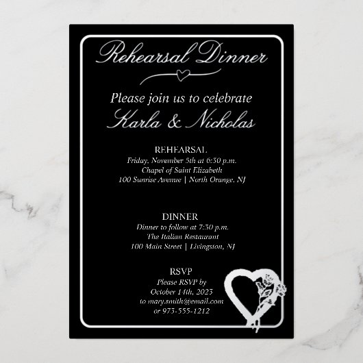 Hart- en Roos-bloemen Folie Uitnodiging (Voorkant)