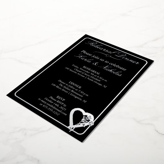 Hart- en Roos-bloemen Folie Uitnodiging (Gedraaid)