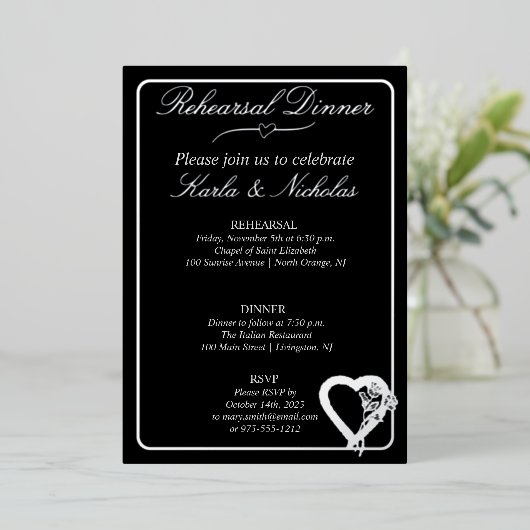 Hart- en Roos-bloemen Folie Uitnodiging (Staand Voorkant)