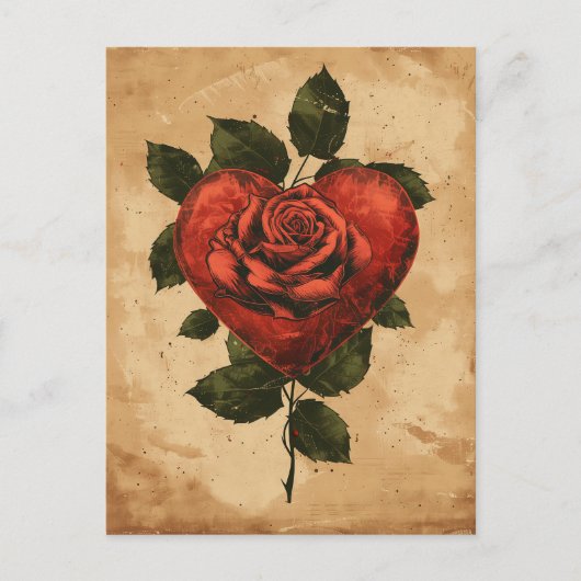 Hart en Roos  Liefde Valentijnsdag Briefkaart (Voorkant)