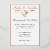 Hart en Rozen, Elegant White Wedding Folie Uitnodiging (Voorkant)