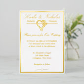 Hart en Rozen, Elegant White Wedding, Gold Full Folie Uitnodiging (Staand Voorkant)