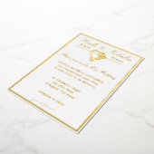 Hart en Rozen, Elegant White Wedding, Gold Full Folie Uitnodiging (Gedraaid)