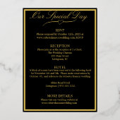 Hart en Rozen, formeel zwart huwelijk, Gold Full Folie Uitnodiging (Achterkant)