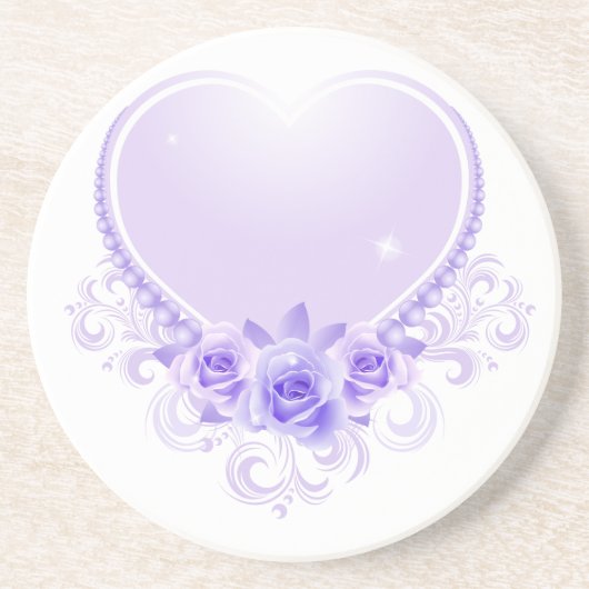 hart en Rozen lavendel Zandsteen Onderzetter (Voorkant)