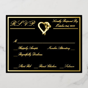 Hart en Rozen, officieel zwart huwelijk RSVP Gold Folie Uitnodiging Briefkaart