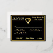 Hart en Rozen, officieel zwart huwelijk RSVP Gold  Folie Uitnodiging Briefkaart (Voorkant / Achterkant)