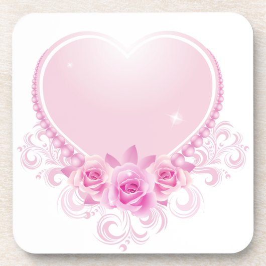  Hart en Rozen Roze Bier Onderzetter (Voorkant)