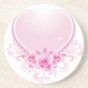 Hart en Rozen Roze Zandsteen Onderzetter