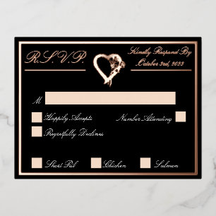 Hart en Rozen, RSVP-Roos Gold Folie Uitnodiging Briefkaart