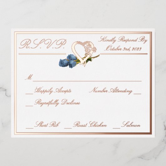 Hart en Rozen, RSVP Roos Gold White Wedding Folie Uitnodiging Briefkaart (Voorkant)