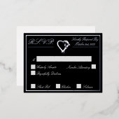 Hart en Rozen, RSVP Silver Folie Uitnodiging Briefkaart (Voorkant / Achterkant)