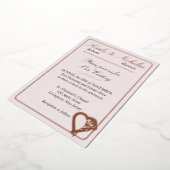 Hart- en rozenbloemen, roze roze trouw folie uitnodiging (Gedraaid)