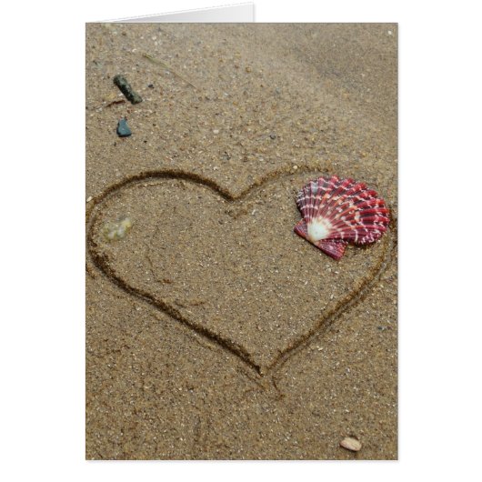 hart en schelp op strand (Voorkant)