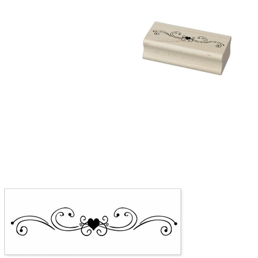 Hart en Scroll Rubber Stamp Rubberstempel (Gestempeld)