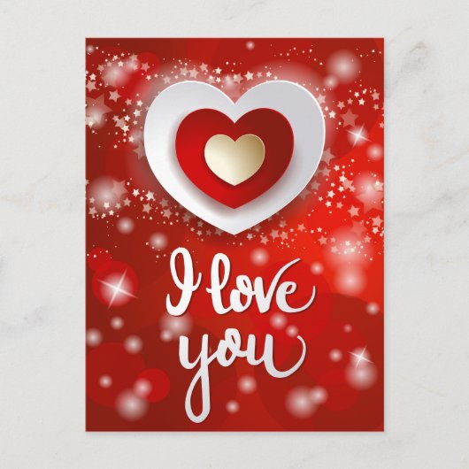 Hart en sterren in rood briefkaart (Voorkant)