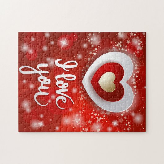 Hart en sterren in rood legpuzzel (Horizontaal)